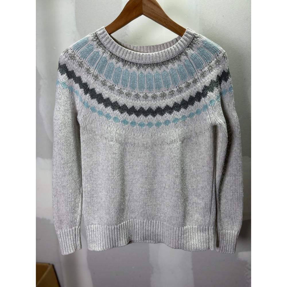 Banana Republic Small Gray Blue Fair Isle Cotton Wool Blend Crewneck Sweater